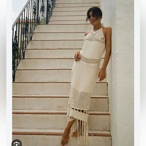 Zara crochet Fringe Midi Dress NWT BLOGGER FAVE